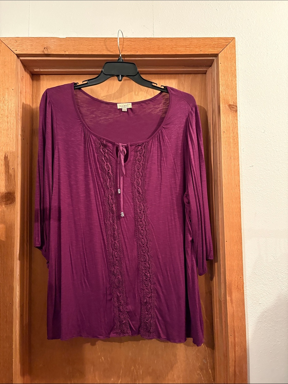 ONE WORLD Plum Lace-Trim Scoop Neck Tunic